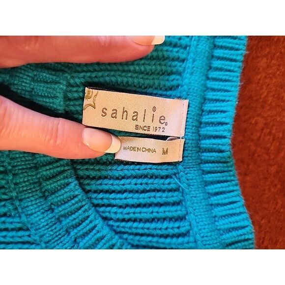 SAHALIE Sleeveless Crew Neck 100% Cotton Knit Sweater Dress, Medium, Teal Green - Picture 5 of 7